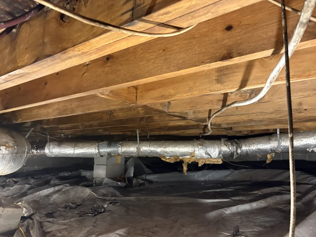 Crawl space after mold remediation with clean joists and ductwork — Lebanon, TN